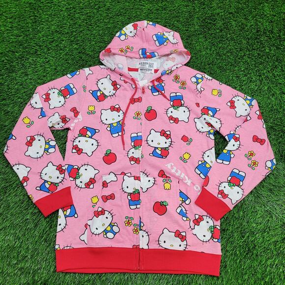 Hello-Kitty AOP Hoodie Jacket Womens L 19x27 Sanrio TV-Show - Picture 1 of 11